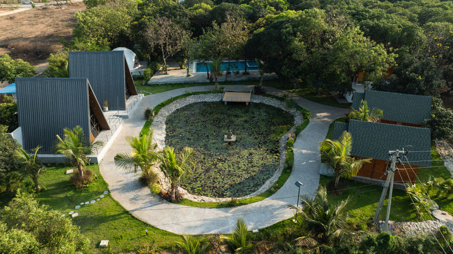 Aerial view of Dvaita Resorts farm
